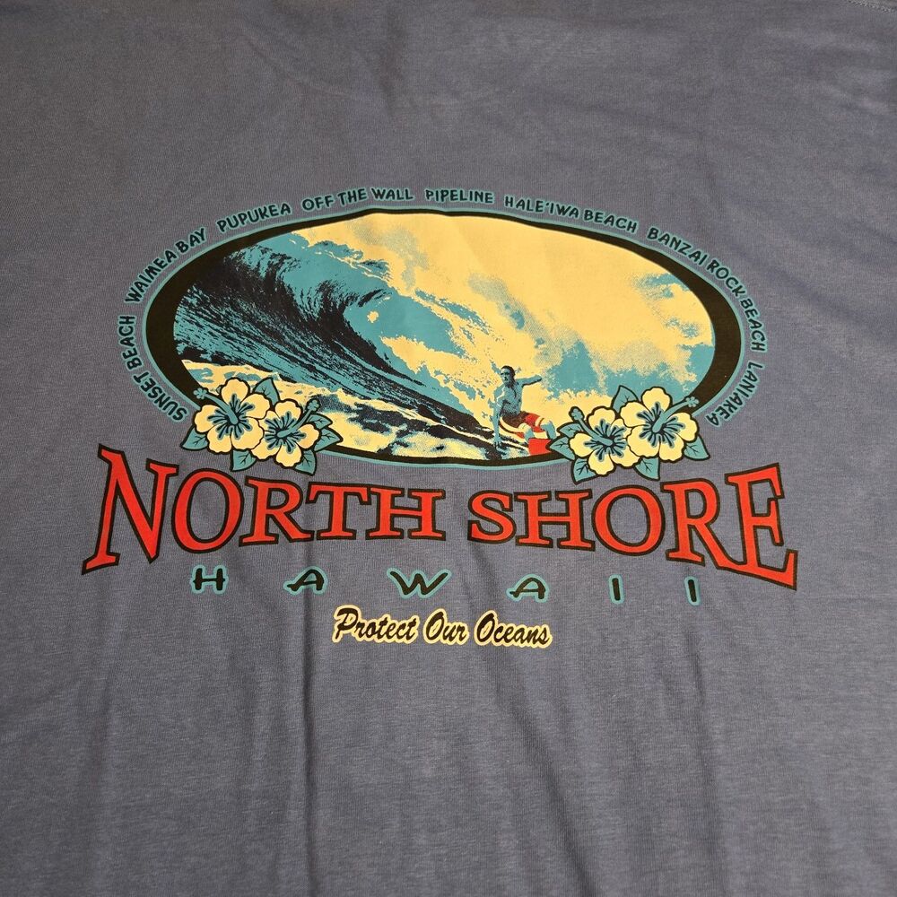 North Shore Hawaii Graphic T-Shirt Mens Size 2XL Blue Short Sleeve Pullover